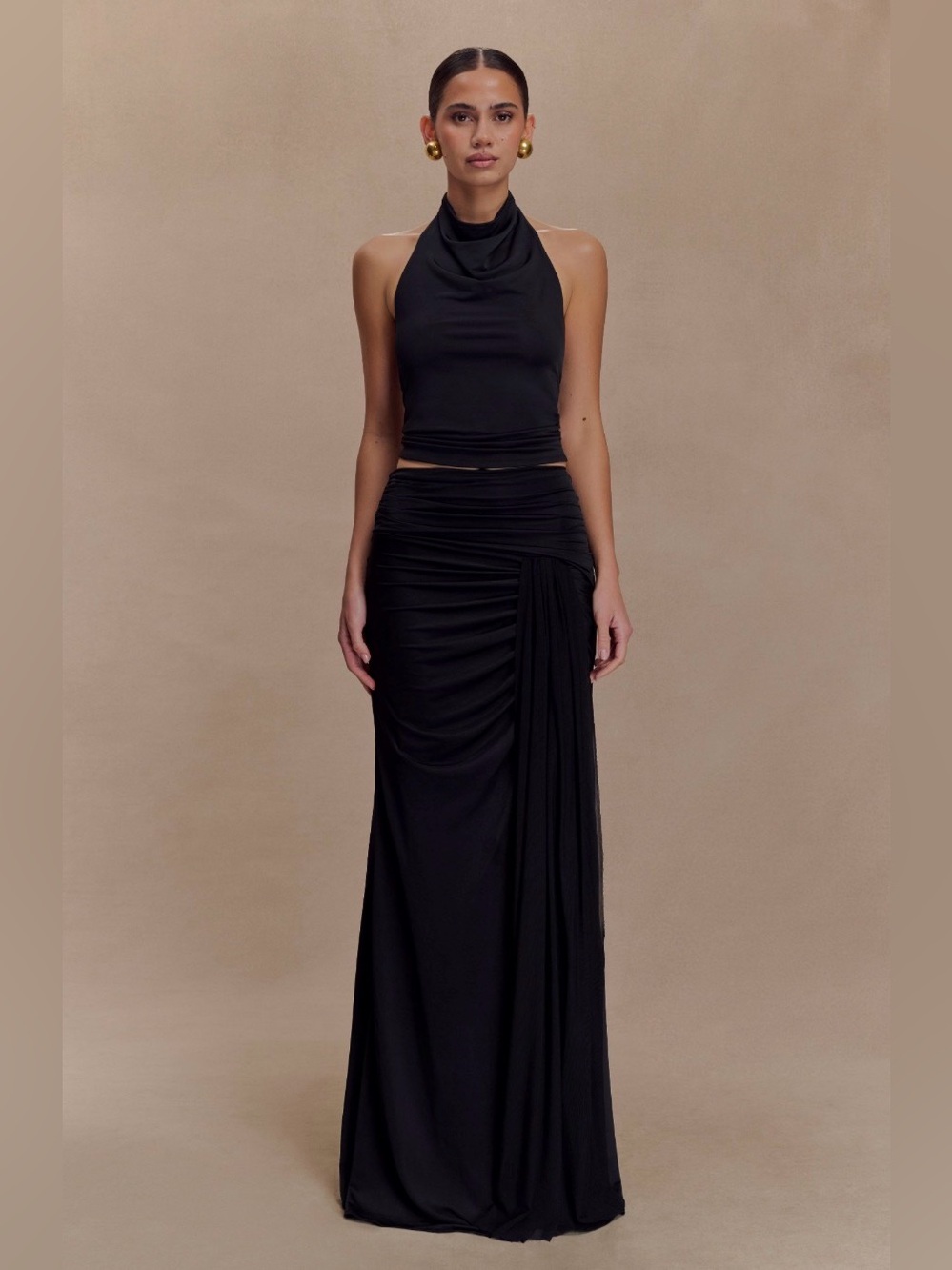 Meshki Calandra Slinky Maxi Skirt - Black
